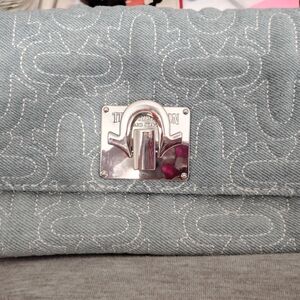 True Religion Light Blue Quilted Denim Shoulder Bag with Silver Hardware